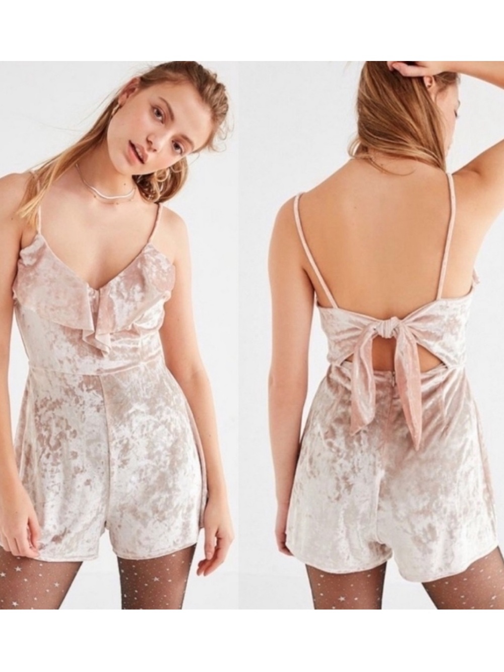 NWOT Urban Outfitters Crushed Velvet Ruffle Romper Sz medium